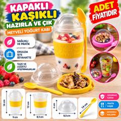 Taken Go Kapaklı Kaşıklı Pratik Taşınabilir Meyveli Yoğurt Kabı