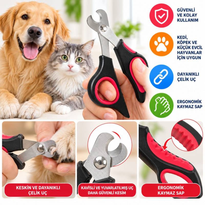 Büyük Irk Köpek Kedi Çelik Uçlu Evcil Hayvan Tırnak Makası Pati Bakım Aleti Ergonomik Kaymaz (adet fiyatıdır)