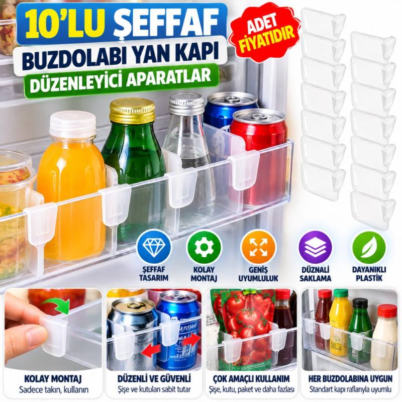10'luŞeffaf Buzdolabı Yan Kapı Düzenleyici Buzdolabı Dolap İçi Bölümleyici Aparatlar