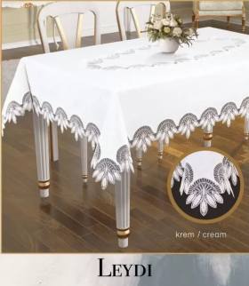 Gardenya Keten Leydi Model Krem 160x220 cm Çeyizlik Zarif Yemek Masası Örtüsü