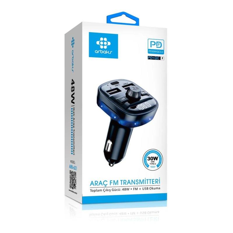 48W PD30W QC3.0 7 Renkli Bluetooth Araç FM Transmitter – ARB-619