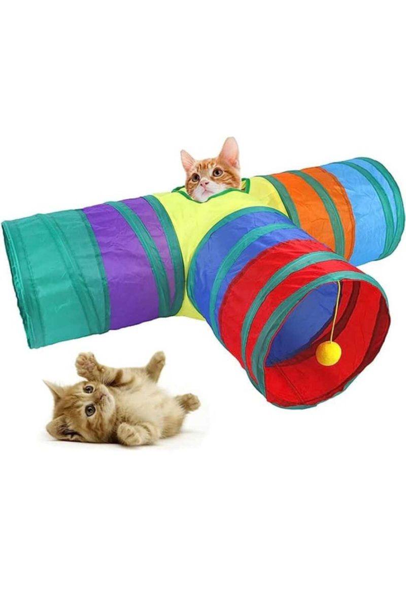 Patibon T Şekli Kedi Tüneli Katlanır Gökkuşağı T Kedi Tüneli Evcil Hayvan Oyun Tüneli