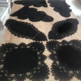 Salon Takımı Çeyizlik Siyah Runner Set 7 Parça Kadife Ranır Masa Konsol Sehpa Örtüsü Palmiye