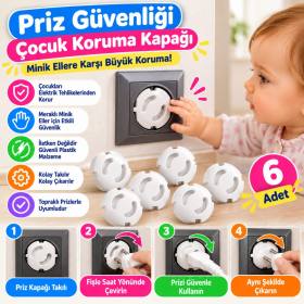 Bebek Çocuk Priz Koruma Kapağı (6 Adet) Çocuk Güvenliği, Priz Muhafazası, Priz Kapatıcı