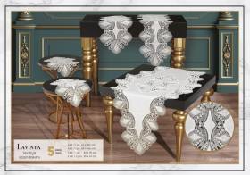 Lavinya Model Krem-Krem 5 Parça Keten Dantelli Salon Takımı Runner Seti No 2 Çeyizlik