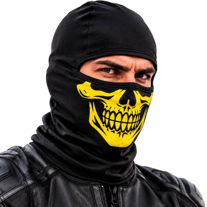 Unisex Sarı Kurukafa Desenli Balaklava Kar Maskesi | Siyah Tam Yüz Boyunluk Motosiklet Outdoor Maske