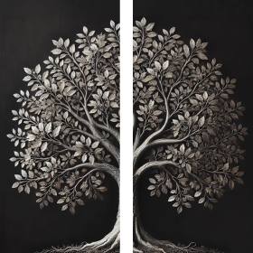 2li Eskitme Krom Ağaç Kanvas Tablo 60x120cm x2