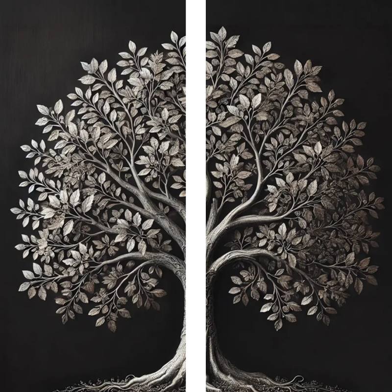 2li Eskitme Krom Ağaç Kanvas Tablo 60x120cm x2