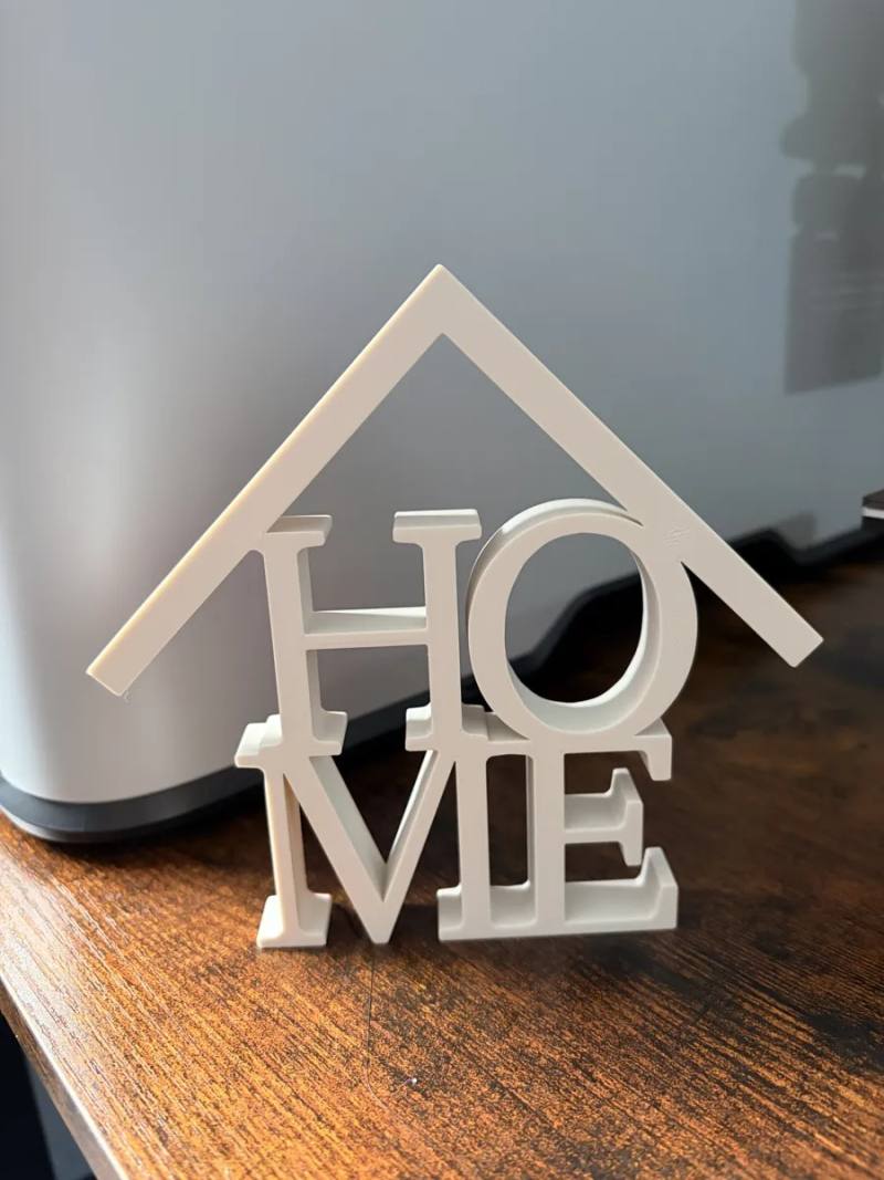 3D Baskı HOME Yazılı Çatılı Dekoratif Masa Süsü Minimalist Ev Yazısı Raf ve Sehpa Dekoru Beyaz