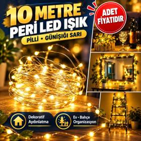 Peri Led Işık 10 Metre (Sarı) Pilli Aydınlatma Şerit Led Saçak Spot Süsleme