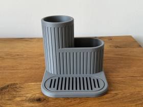 3D Baskı Çizgili Lavabo Düzenleyici Süzdürmeli Tepsili Bulaşık Fırçası ve Sünger Tutucu Kompakt Lavabo - Gri