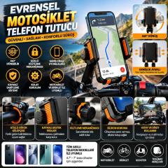 Evrensel Motosiklet Telefon Tutucu – Kaymaz, Kilitlenebilir Güvenli Tutuşlu, 360° Ayarlanabilir Gidon Bağlantılı Akıllı Telefon Aparatı