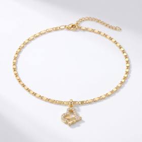 Kalpli Kelebek Figürlü Zirkon Taşlı Halhal | Gold Renkli