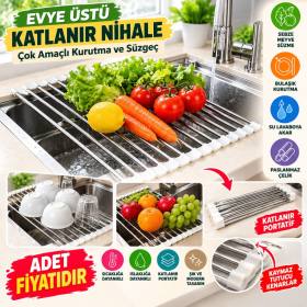 Evye Üstü Katlanır Nihale Paslanmaz Çelik Pratik Sebze Meyve Bulaşık Kurutma Süzgeci (adet fiyatıdır)