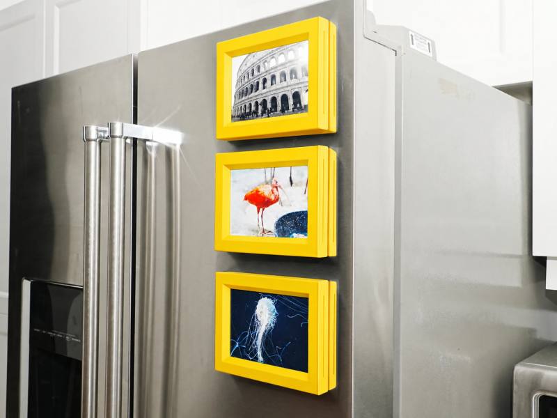 3D Baskı 3lü Magnet Fotoğraf Çerçevesi Seti - Buzdolabı İçin Mini Manyetik Resim Çerçevesi, Dekoratif Magnet-Sarı