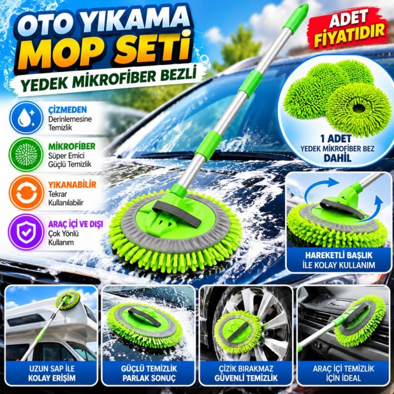 Yedek Mikrofiber Bezli Oto Yıkama Mop Seti (adet fiyatıdır)