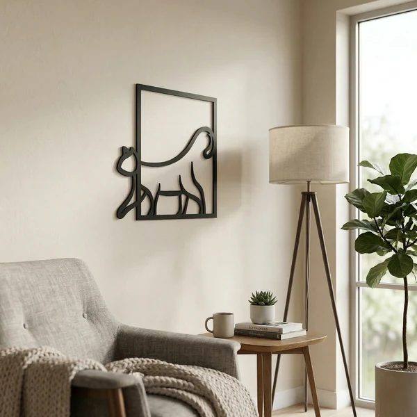 Modern Kedi Duvar Tablosu MDF Lazer Kesim Minimal Kedi Figürlü Duvar Süsü Şık Dekor