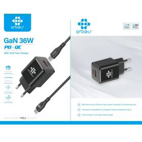 GaN Teknoloji 36W PD Type-C to Type-C Şarj Kablosu – Siyah – ARB-016