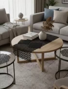5 Parça Açılı Model Siyah Dantel Masa Örtüsü Runner Seti Salon Takımı No 257