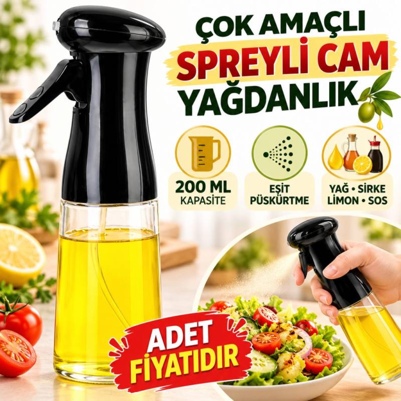 Çok Amaçlı Cam Şişe Püskürtmeli Dağıtıcı Yağdanlık Limonluk Sirke Sosluk Spreyi Siyah (adet fiyatıdır)