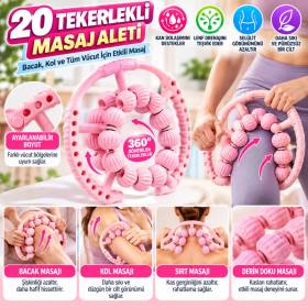 20 Tekerlekli Ayarlanabilir Bacak ve Kol Masaj Aleti – 360° Tam Daire Derin Doku Kas ve Lenfatik Masaj Silindiri