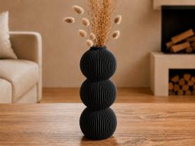 3D Baskı Modern 3 Küre Dekoratif Vazo - Minimal Çiçek Vazosu, Masaüstü Ev ve Ofis Dekoru-Siyah