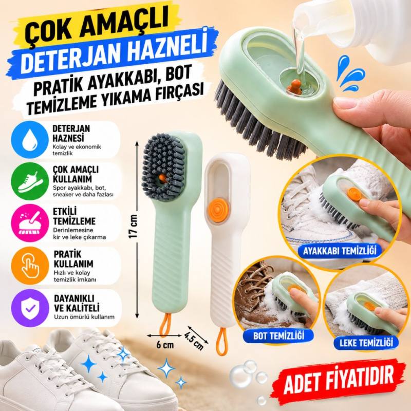 Çok Amaçlı Deterjan Hazneli Pratik Ayakkabı, Bot Temizleme Yıkama Fırçası (adet fiyatıdır)