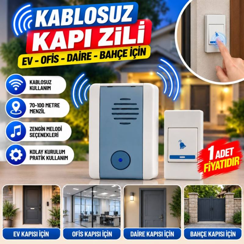Wireless Bağlantılı Ev, Ofis, Daire veya Bahçe Kapıları İçin Kablosuz Kapı Zili(adet fiyatıdır)