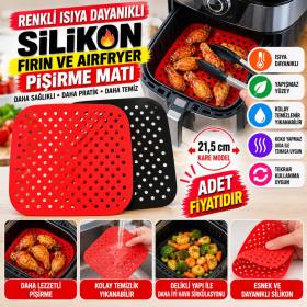Renkli Isıya Dayanıklı Yıkanılabilir Silikon Fırın Ve Airfryer Kare Pişirme Matı 21,5 Cm (adet fiyatıdır)