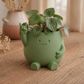 3D Baskı Smiley Face Planter - Gülümseyen Karakterli Saksı-Yeşil