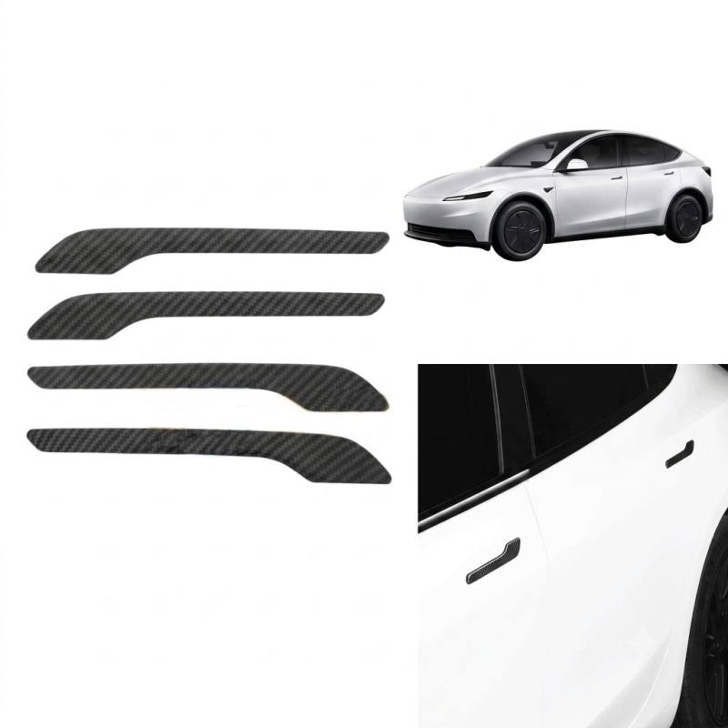Tesla Model 3 Y Uyumlu Karbon Dış Kapı Kolu Koruyucu Kaplama Seti 4 lü Siyah