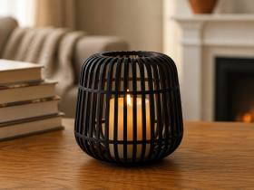 3D Baskı Modern Kafes Tasarımlı Dekoratif Mumluk - Tealight Mumluk, Masaüstü Ev ve Ofis Dekoru-Siyah