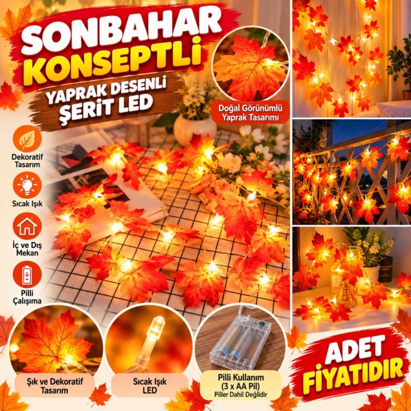 Sonbahar Konseptli Dekoratif Yaprak Desenli Şerit Led Gece Lamabası (adet fiyatıdır)