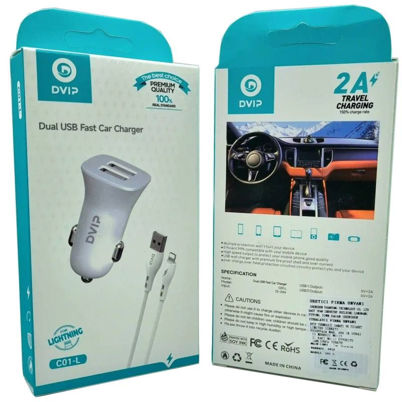 Çift Usb Girişli (iphone) Kablolu Araç Şarj Aleti C01-L