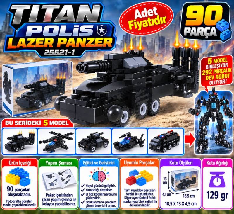 90 Parça Titan Polis Lazer Panzer 25521-1 (adet fiyatıdır)