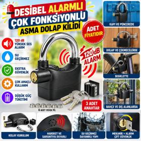 Desibel Siyah Alarmlı Çok Fonksiyonlu Ekstra Güvenlikli Kare Asma Dolap Kilidi (adet fiyatıdır)