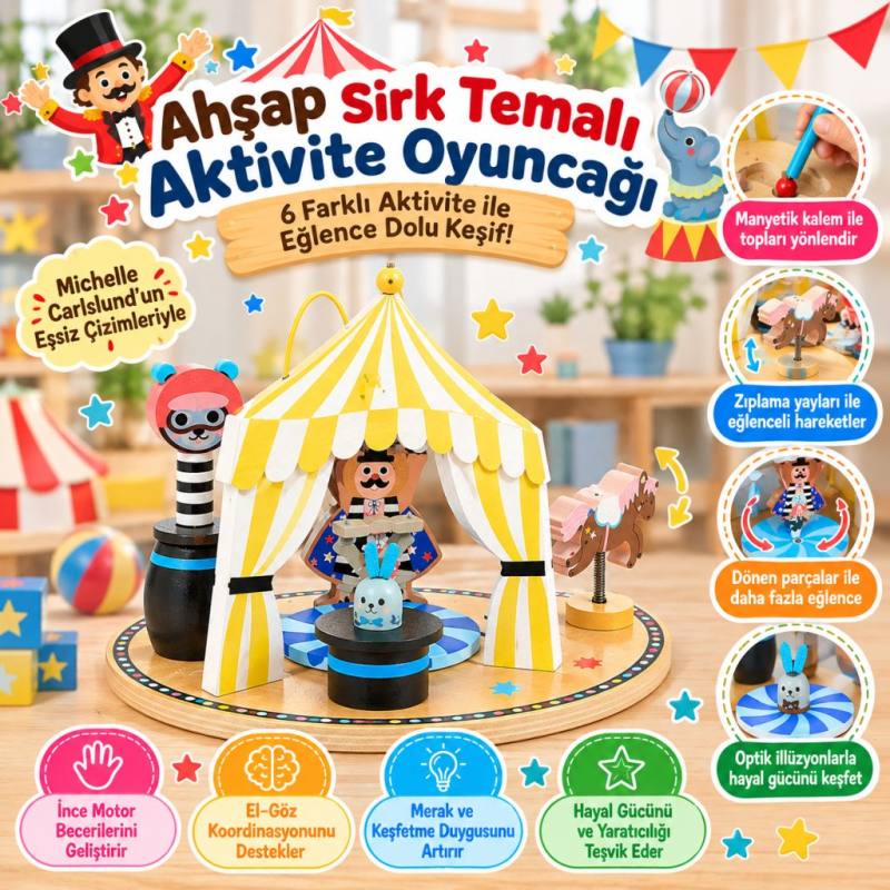 Ahşap Sirk Temalı Aktivite Oyuncağı