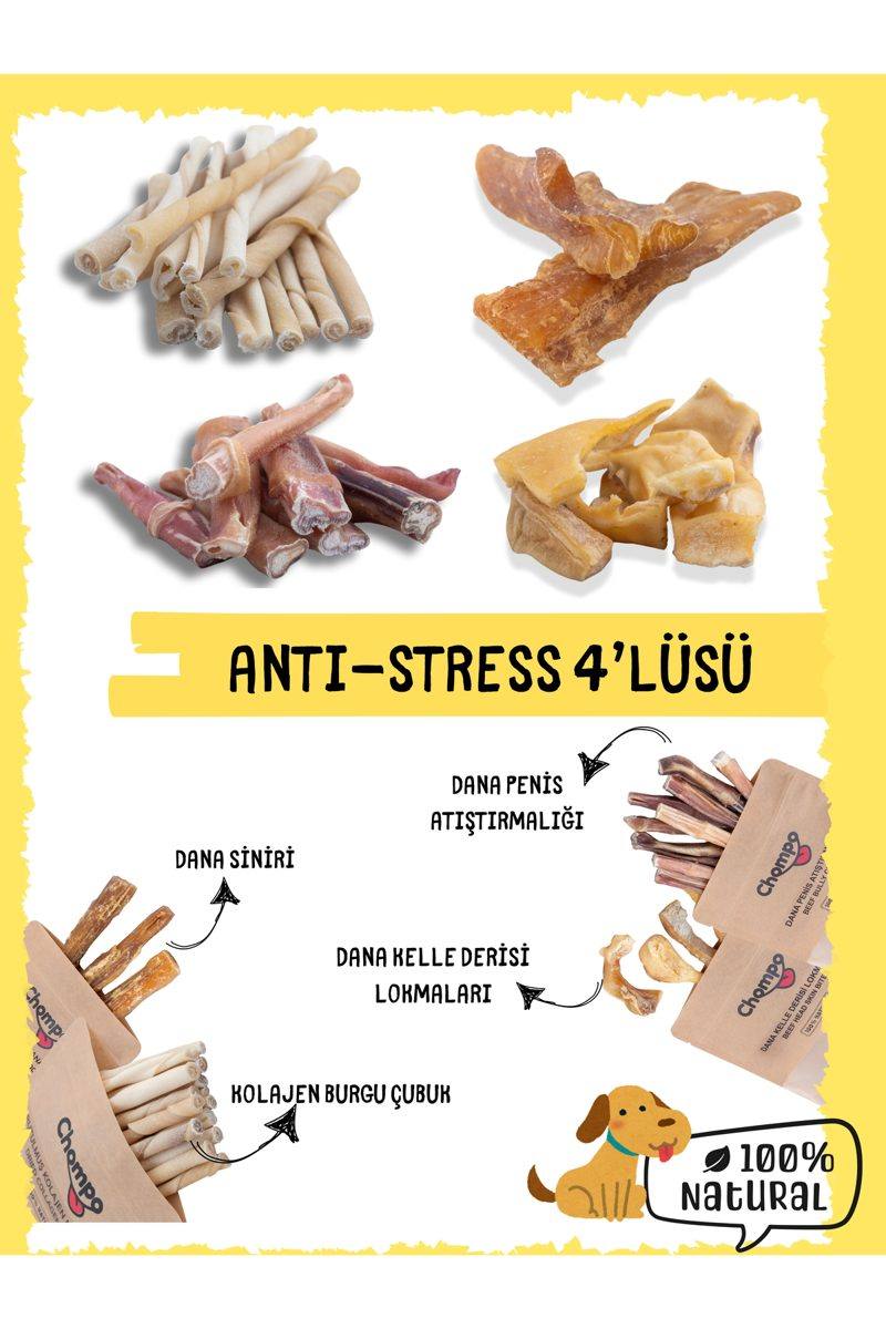 Chompo 100% Dana Anti-Stress 4'lüsü Katkısız Köpek Ödülü 4x100 Gr