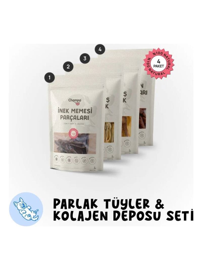 Chompo %100 Doğal Katkısız Parlak Tüyler & Kolajen Deposu 4'lü Köpek Ödül Seti