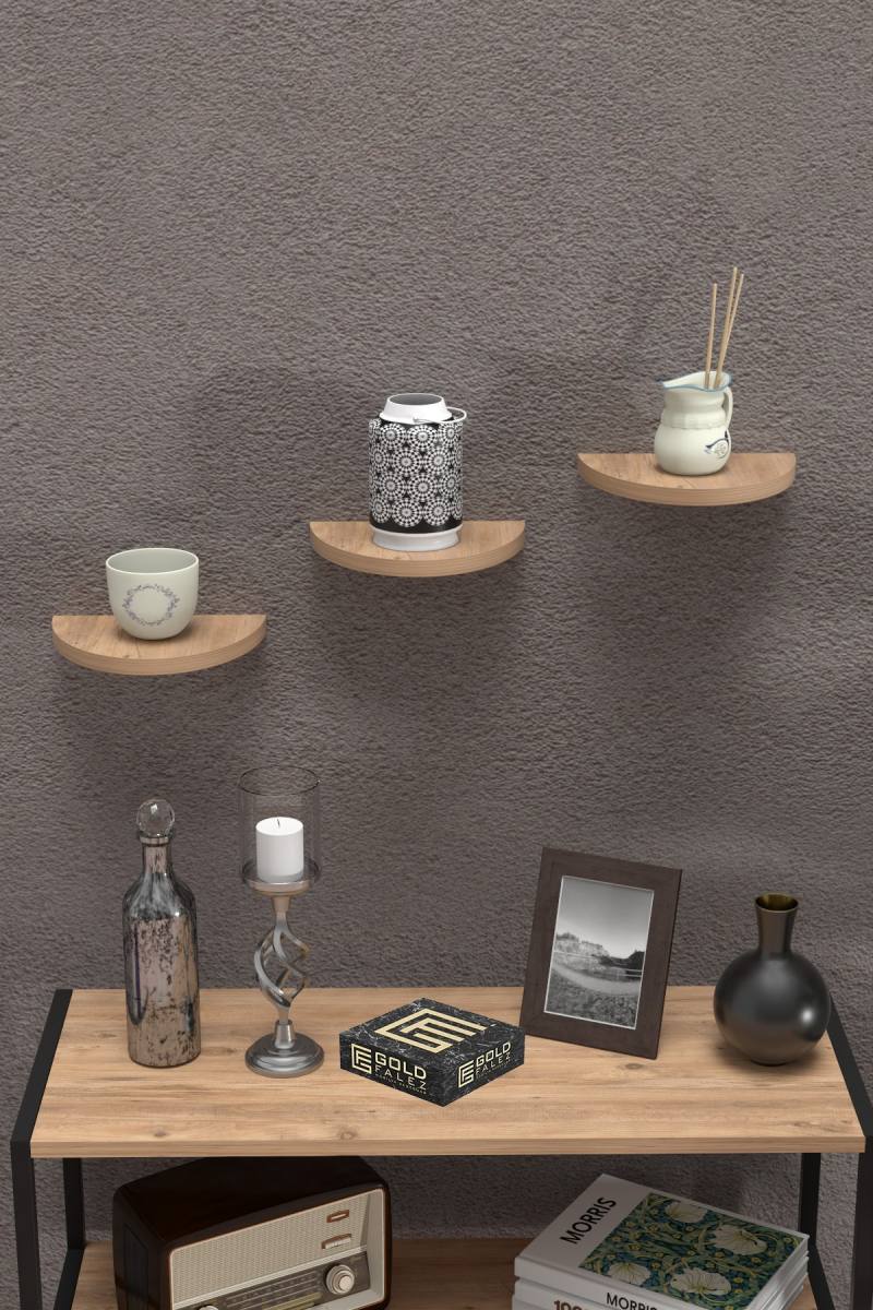 3'lü Oval Duvar Rafı Ceviz 115 cm