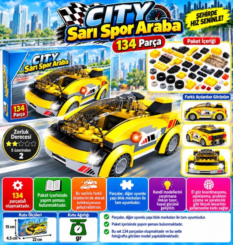 City Sarı Spor Araba 134 Parça