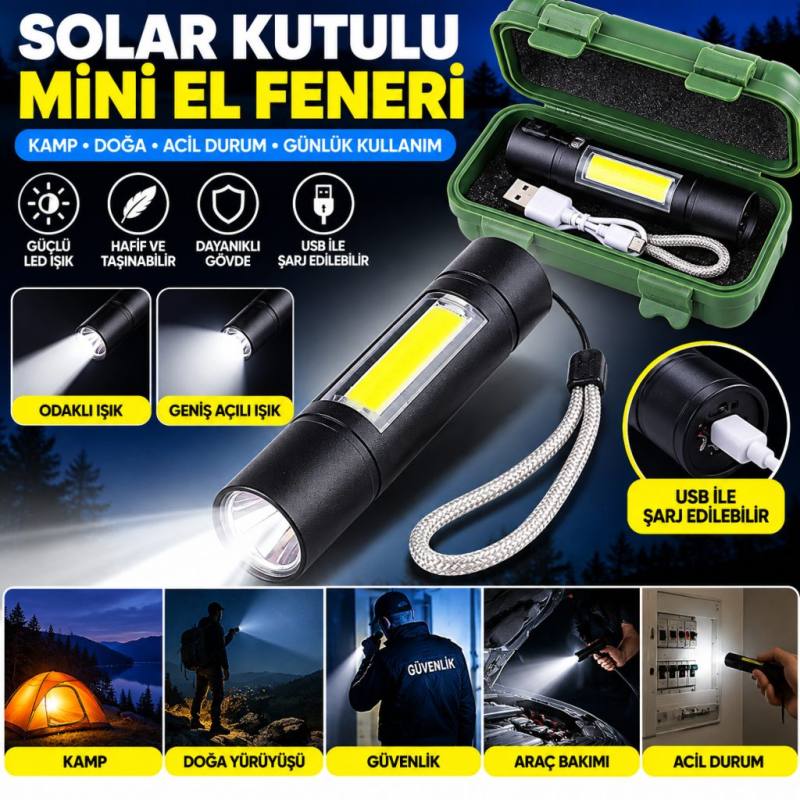 Kutulu Mini El Feneri – Taşınabilir LED Kamp ve Acil Durum El Lambası Plastik Gövde