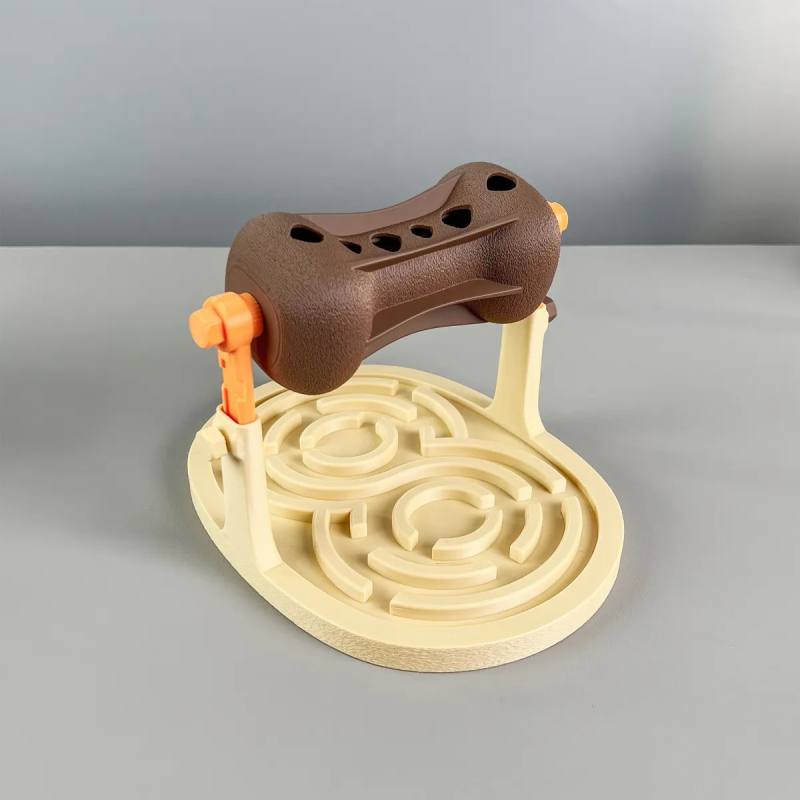 3D Baskı Labirentli Köpek ve Kedi Zeka Oyuncağı Dönen Ödül Silindirli Yavaş Yeme Aktivite - Kahverengi Krem