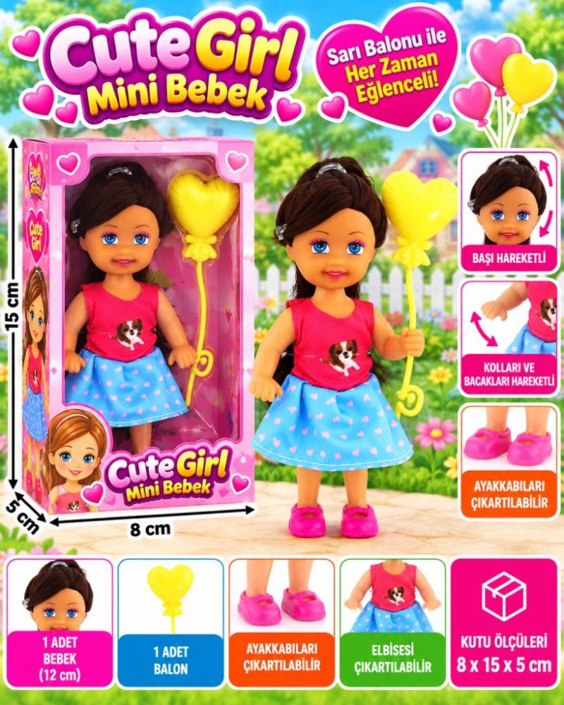 Sarı Balonlu Kumral Mini Bebek
