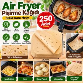 250 Adet Air Fryer Pişirme Kağıdı Tek Kullanımlık Hava Fritöz Yağ Geçirmez Yapışmaz Gıda Pişirme Kağıdı Delikli Kare Model