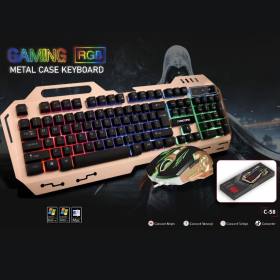 Aydınlatmalı Metal Kasa Q Gaming RGB Mouse Klavye Set C-58