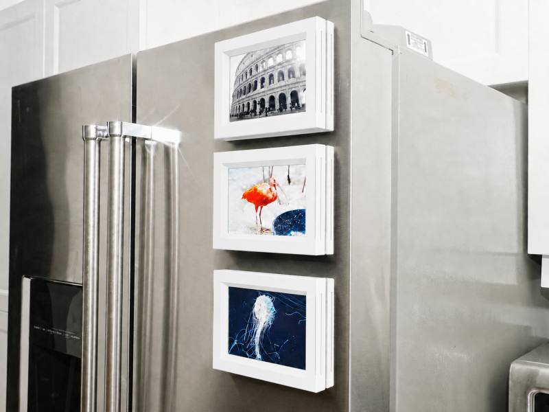 3D Baskı 3lü Magnet Fotoğraf Çerçevesi Seti - Buzdolabı İçin Mini Manyetik Resim Çerçevesi, Dekoratif Magnet-Beyaz