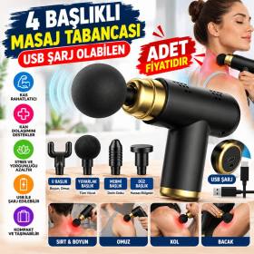 4 Başlıklı USB Şarj Olabilen Masaj Tabancası (adet fiyatıdır)