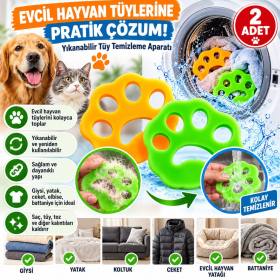 2 Adet Evcil Hayvanlar ve Çamaşır Makinesi İçin Pati Şekilli Renkli Tüy Temizleme Aparatı
