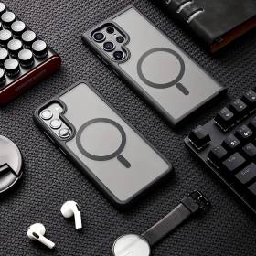 Samsung S24 – Kılıf Metal Tuşlu Sert PC Arka Yüzey Wireless Şarj Özellikli Flet Magsafe Kılıf